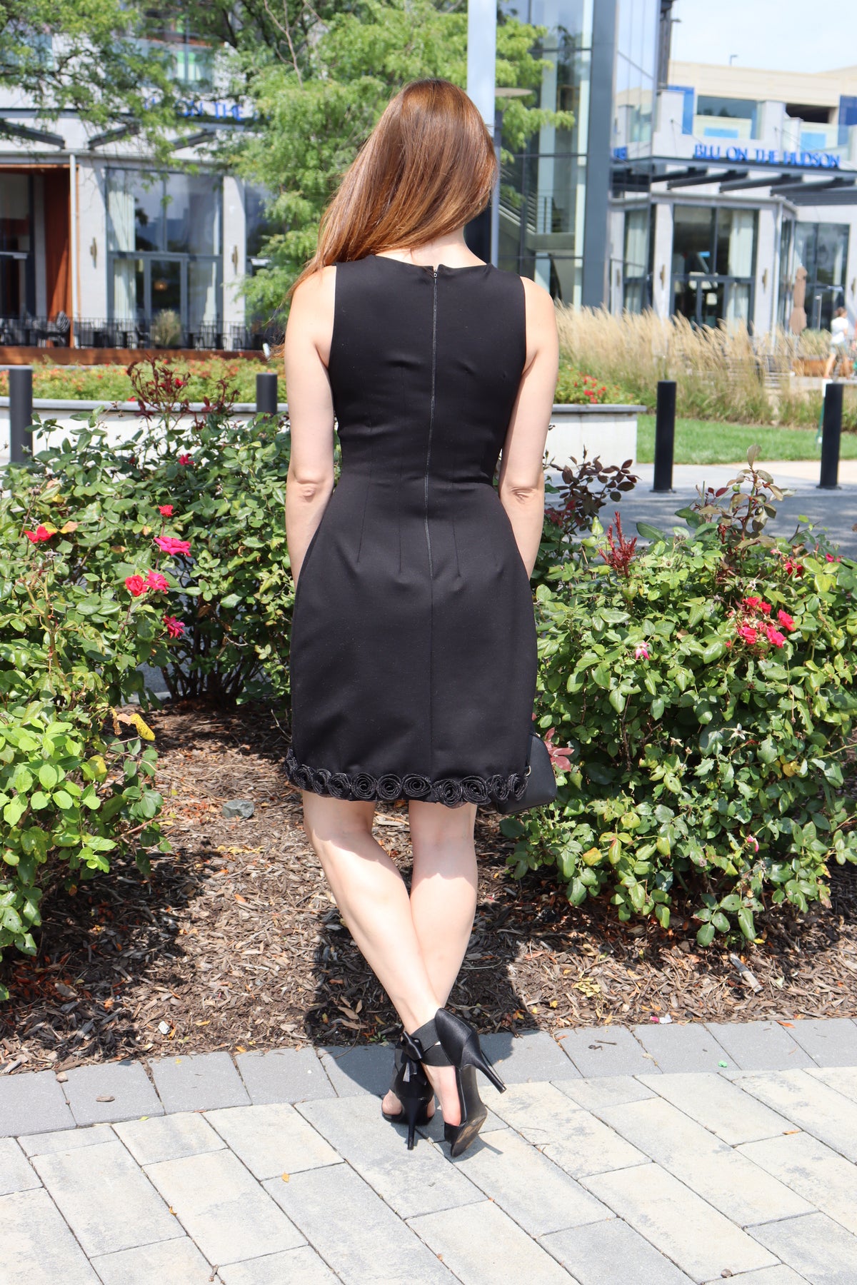 Back view of Run for the Roses black dress.