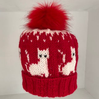 Cat Hand Knitted Virgin Wool Hat