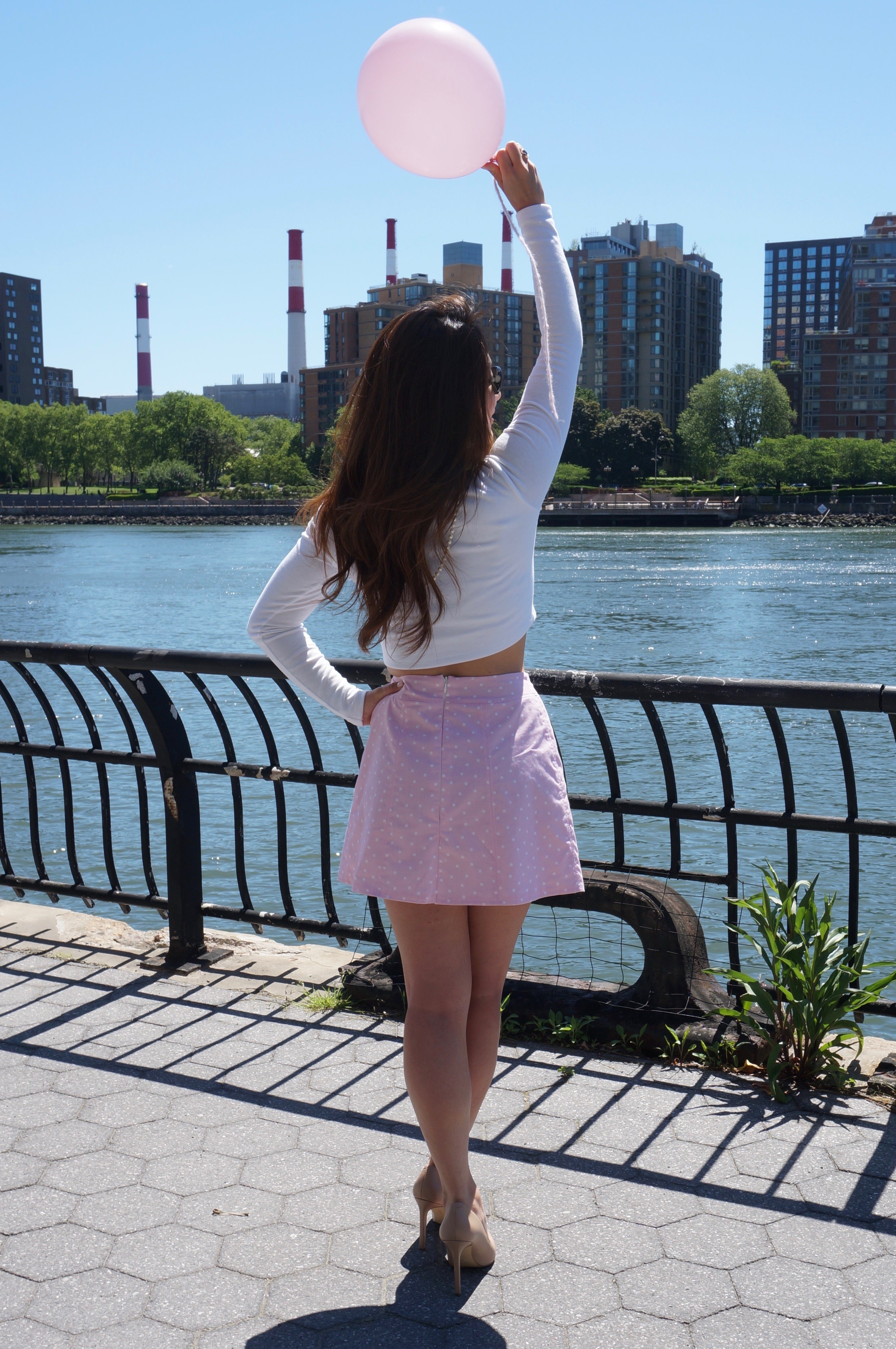 White skater skirt pink crop outlet top